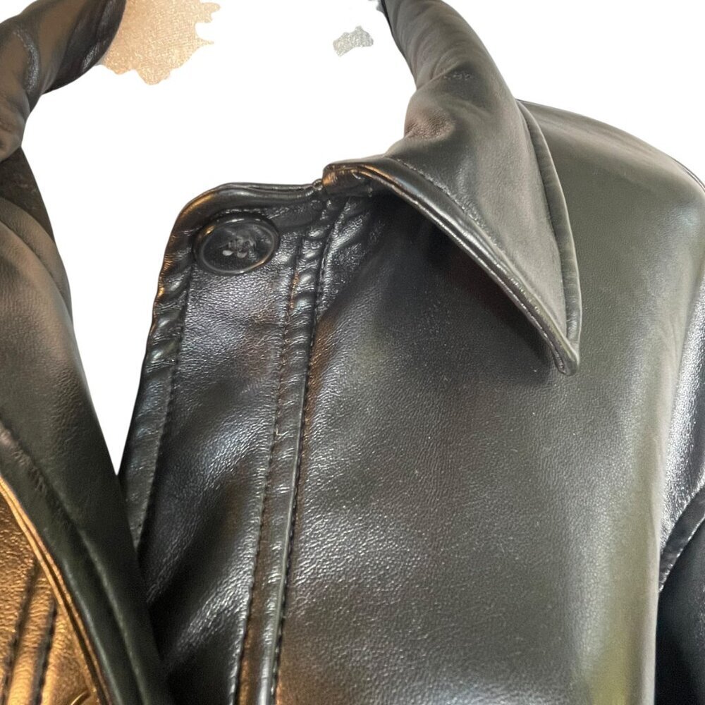 Nicole Miller Black Faux Leather Shacket Shirt Jacket Oversized M - Picture 6 of 11